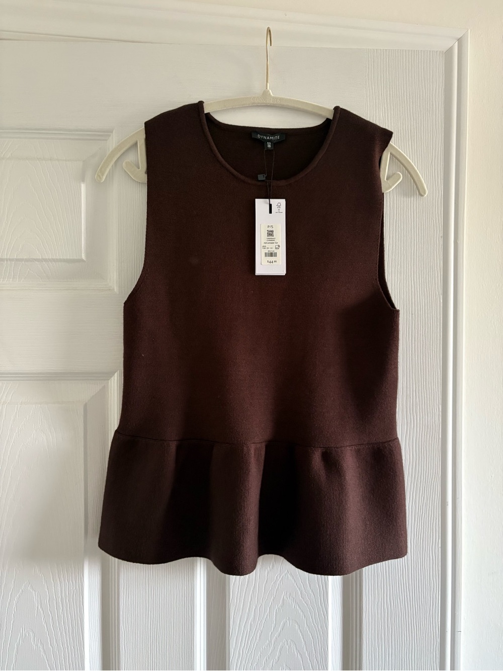 Dynamite Dark Brown Peplum Sleeveless Top